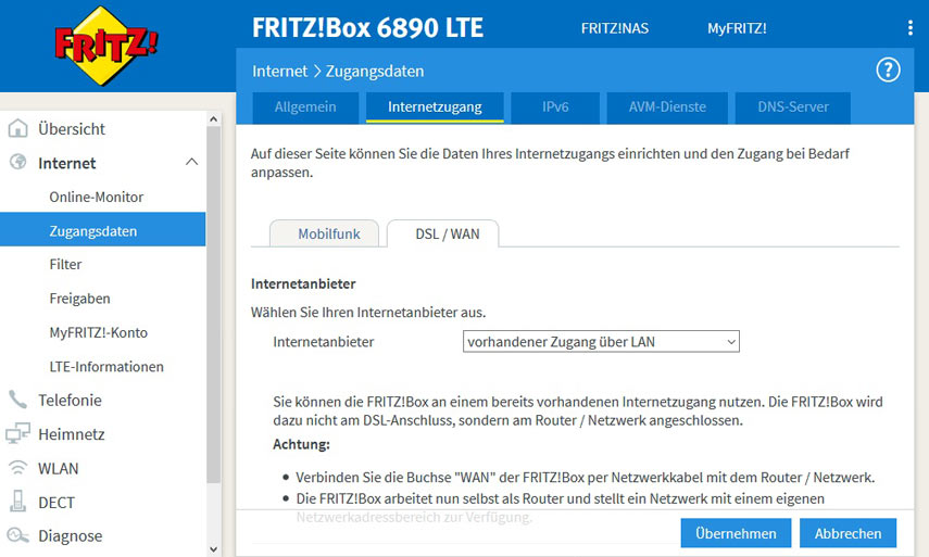 2. Bild zur Ersteinrichtung der FRITZ!Box 6890